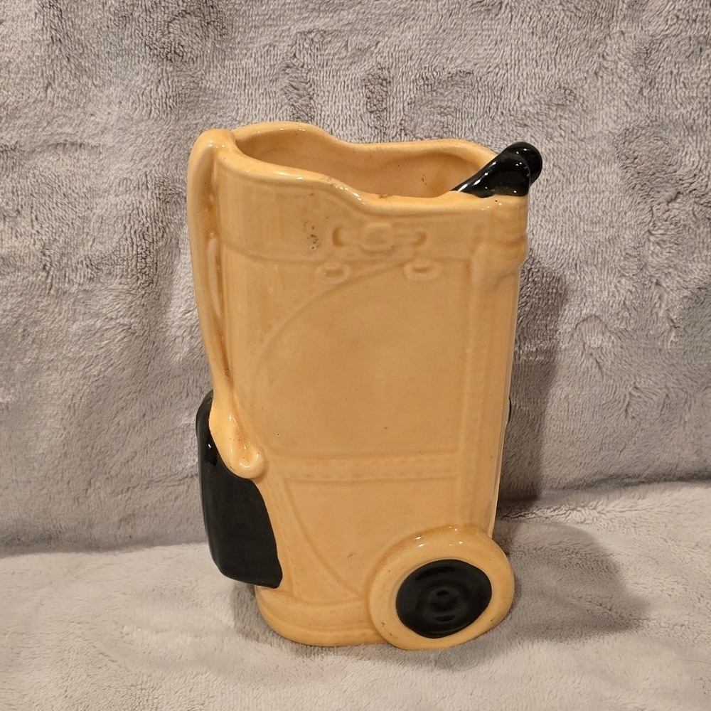 Vintage Mr Ceramics Golf Bag Planter Vase Tan Black Made‎ in USA 8229 Novelty